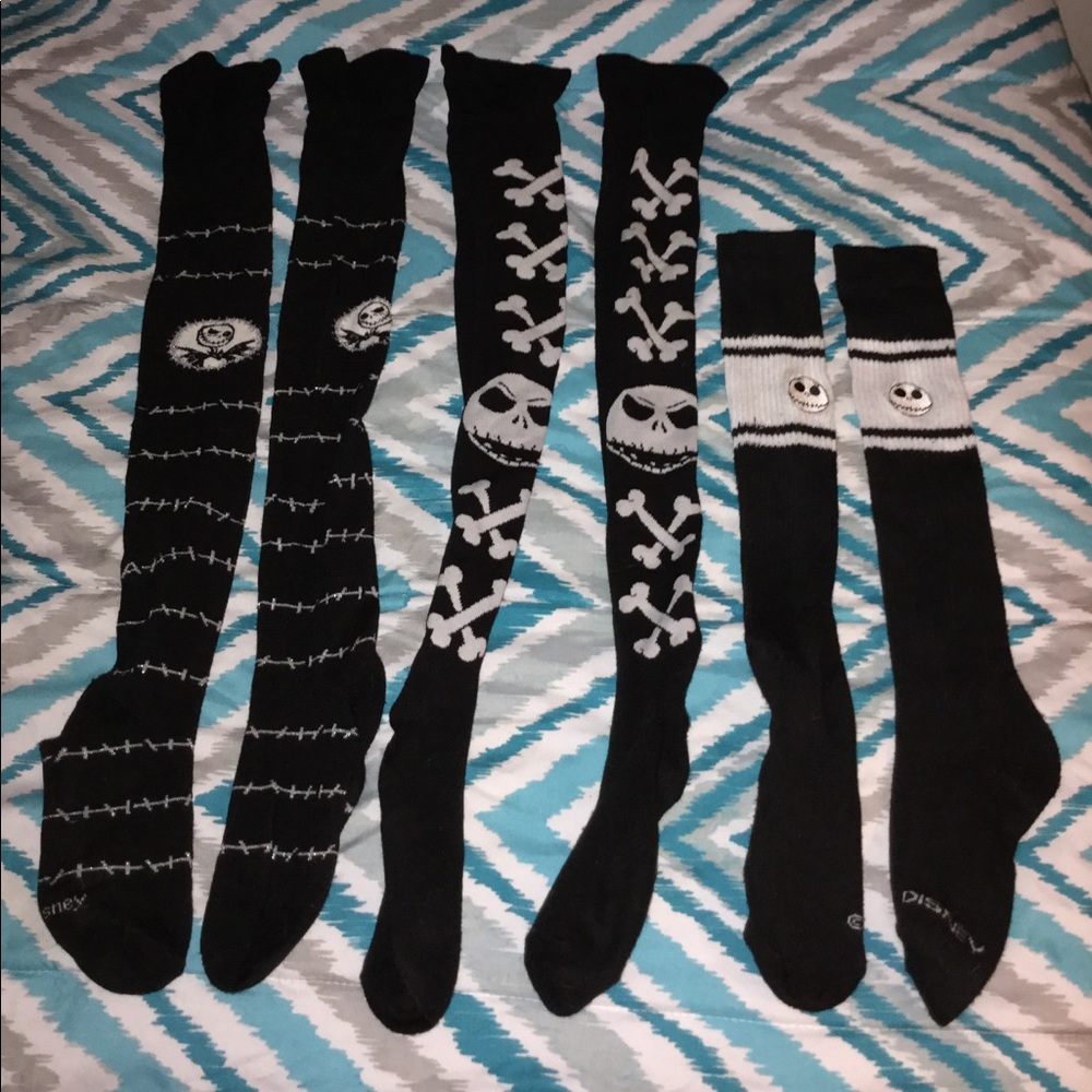 Three pairs of Jack Skellington Socks.